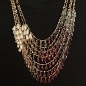 Goldtone Chain/Beaded Layered Necklace
